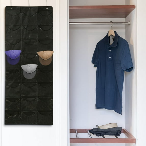 Hanging Hat Storage Bag Baseball Cap Organizer 6 Layer Thickened Non-woven Fabric Wall Mounted Display Rack for Closet Door Space Saving, UKHBMC | C, Black