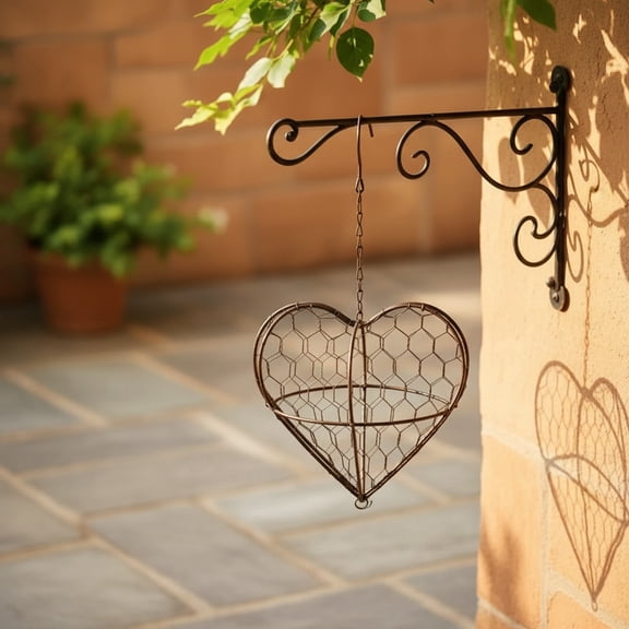 Hanging Heart-Shaped Wire Bird Nesting Material Holder with Chain,Handmade Fiber Bird Nesting Heart Refillable,for Hummingbirds,Spring and Summer Garden Decor Wild Birds Station