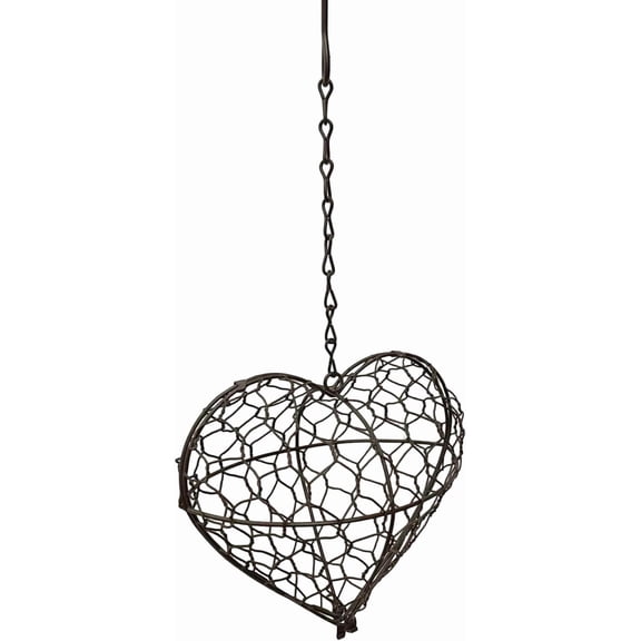 Hanging Heart-Shaped Wire Bird Nesting Material Holder with Chain, 6.69x7.09x3.54 Inches