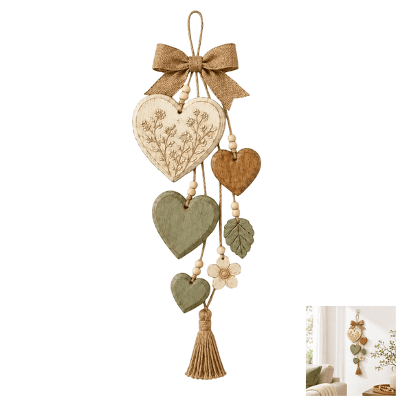 Hanging Heart Wall Decor, Vintage Charm Art Decor Signs, Rustic Solid Wood Heart Wall Hanging Decor, Country Farmhouse Wall Art for Entryway Hall Home Decor & Holiday Gift