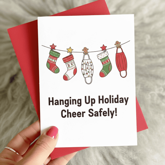 Hanging Up Holiday Cheer Greeting Card Festive Card with Fun Stockings and Lights Blank Inside, Envelope Included Perfect for Christmas, New Year, and Holiday Celebrations