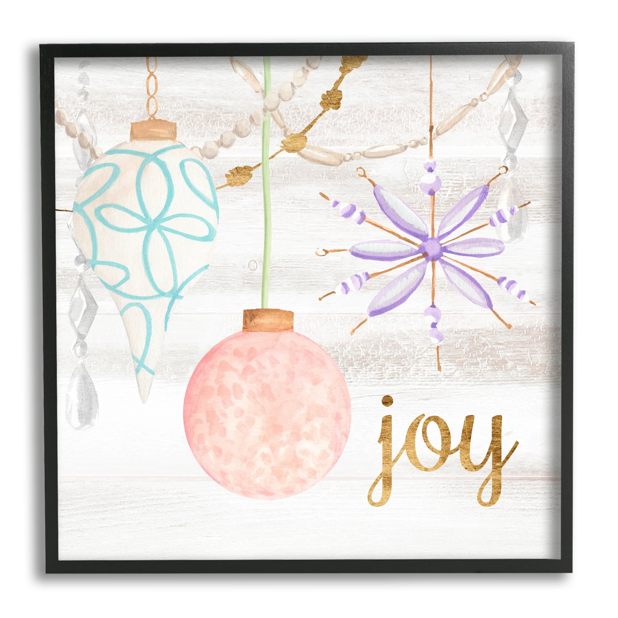 Hanging Holiday Ornaments Festive Joy Glam Text Inspirational Graphic Art Framed Art Print Wall Art