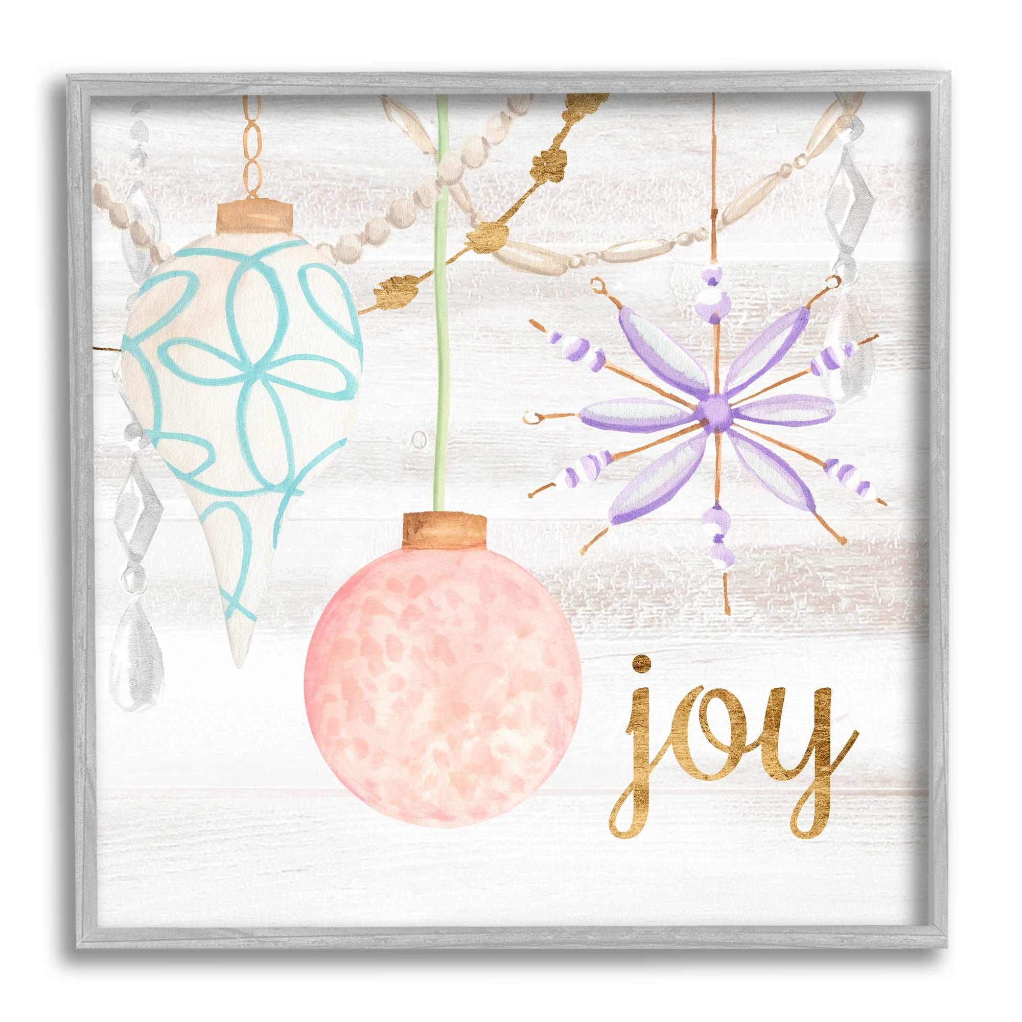 Hanging Holiday Ornaments Festive Joy Glam Text Inspirational Graphic Art Framed Art Print Wall Art