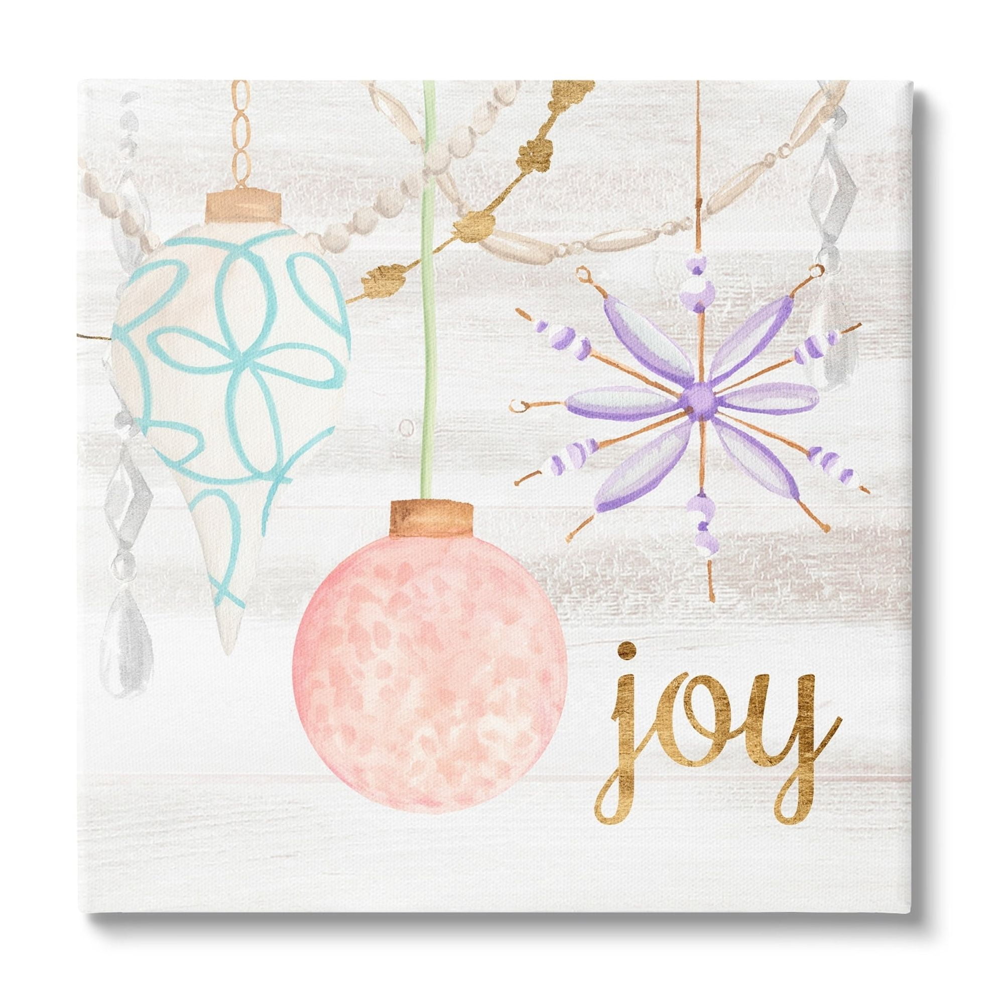 Hanging Holiday Ornaments Festive Joy Glam Text Inspirational Graphic Art Gallery-Wrapped Canvas Print Wall Art