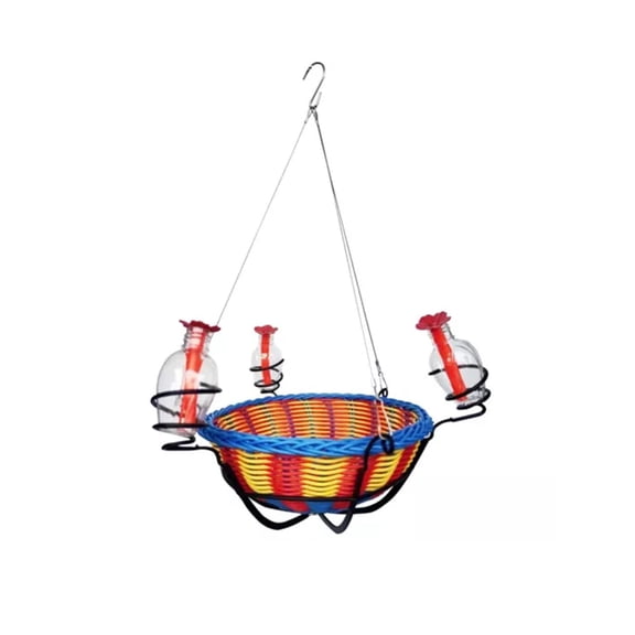 Hanging Hummingbird Feeder with 3 Glass Bottles, Outdoor Multicolor Bird Feeder with Flower Basket, Portable Nectar Feeder for Garden Patio Yard Decor