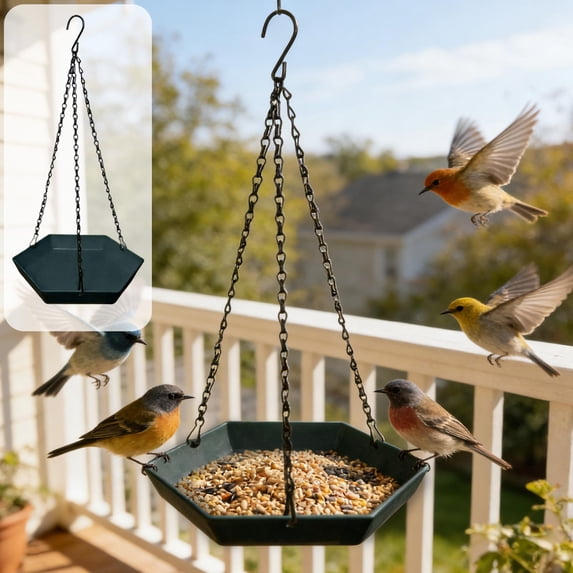 Hanging Hummingbird Feeder Plastic- Outdoor Bird Feeder & Waterer, Single Layer Hanging Garden Decor with Chain for Courtyard, Yard & Patio
