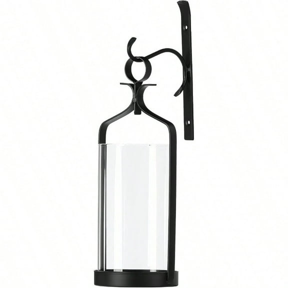 Hanging Hurricane Glass Wall Sconce Candle Holder Black Metal Wall Decorations HLJ15291B