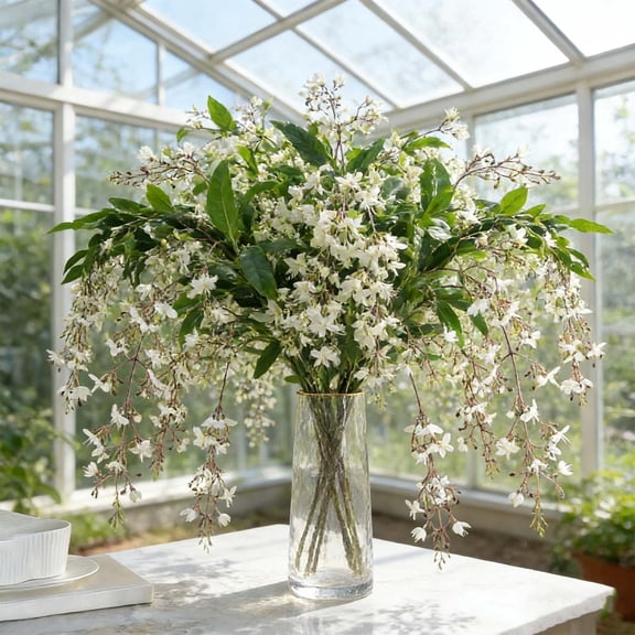 Hanging Jasmine Artificial Vines, 1-Pack Long Trailing Faux Flowers with Green Leaves, Indoor Home Decor & Wedding Arch Greenery