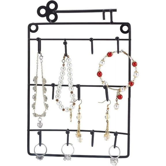 Hanging Jewelry Organizer 3 Layer Metal Wall Mounted Holder Jewelry Display Rack with 10 Hanging S-Hooks for Earrings Necklaces Bracelets and Rings Jewelry Holder Stand