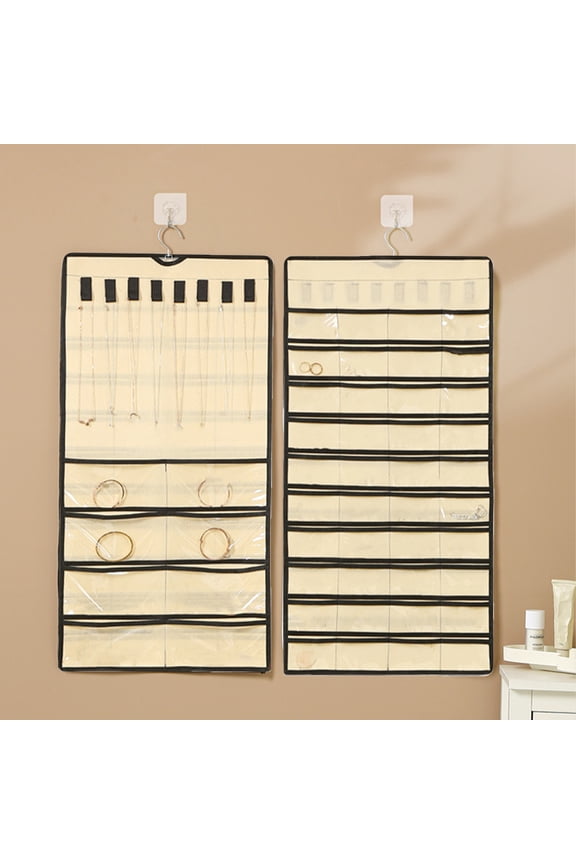 Hanging Jewelry Organizer 48 Pockets with Zipper for Earrings Necklace Bracelet Ring Accessory Display Storage Bag Travel Holder Box