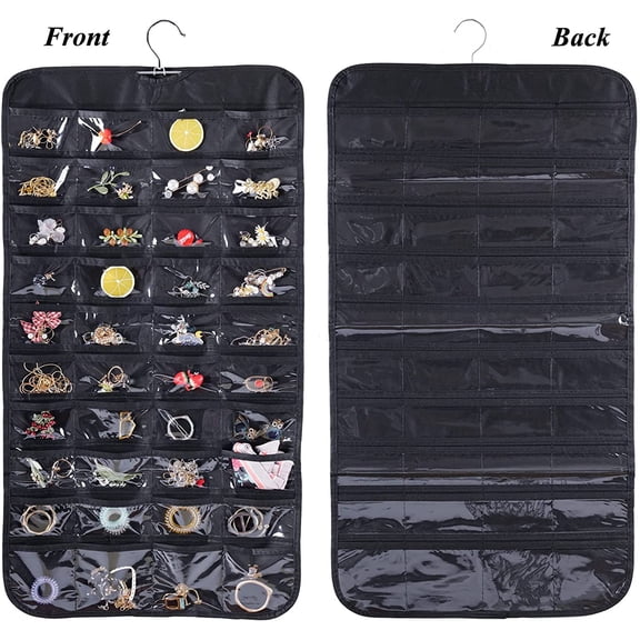 Hanging Jewelry Organizer, 80 Pockets Earring Holder Organizer, Bracelet Organizer with Pockets for Woman, for Hanging Earrings, Necklaces, Bracelets, Rings, Storage, Closet