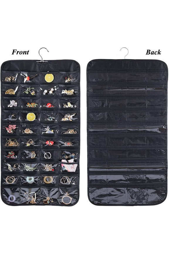 Hanging Jewelry Organizer, 80 Pockets Earring Holder Organizer, Bracelet Organizer with Pockets for Woman, for Hanging Earrings, Necklaces, Bracelets, Rings, Storage, Closet