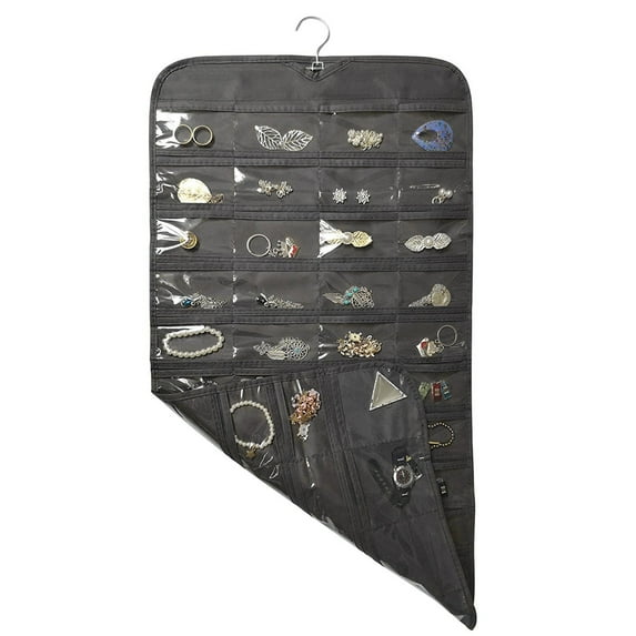 Hanging Jewelry Organizer with 80 Pockets, TSV Double Sided Closet Storage Bag, Transparent Accessories Organizer for Earrings Necklace Bracelet Ring Accessory Display