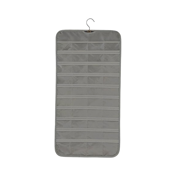Hanging Jewelry Organizer, Double-Sided 80-Compartment Storage Roll with Metal Hanger for Necklaces Earrings Rings, Gray Wall Or Door Mounted Jewelry Rack