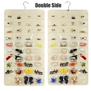 Hanging Jewelry Organizer, Double Sided 80 Pocket Jewelry Chain Storage Bag 2 Layer of Fabric Jewelry Organizer Holder for Necklace Bracelet Earring Ring Chain Knitting Tool