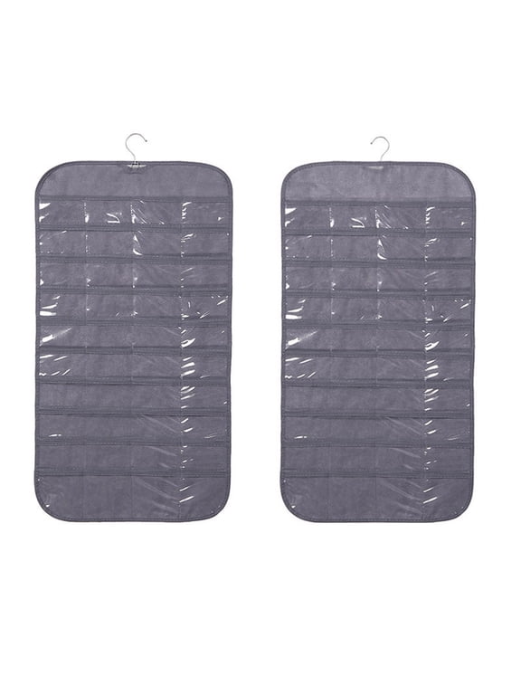 Hanging Jewelry Organizer, Double Sided 80 Pocket Jewelry Chain Storage Bag 2 Layer of Fabric Jewelry Organizer Holder for Necklace Bracelet Earring Ring Chain Knitting Tool