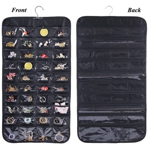 Hanging Jewelry Organizer, Double Sided 80 Pocket Jewelry Chain Storage Bag 2 Layer of Fabric Jewelry Organizer Holder for Necklace Bracelet Earring Ring Chain Knitting Tool