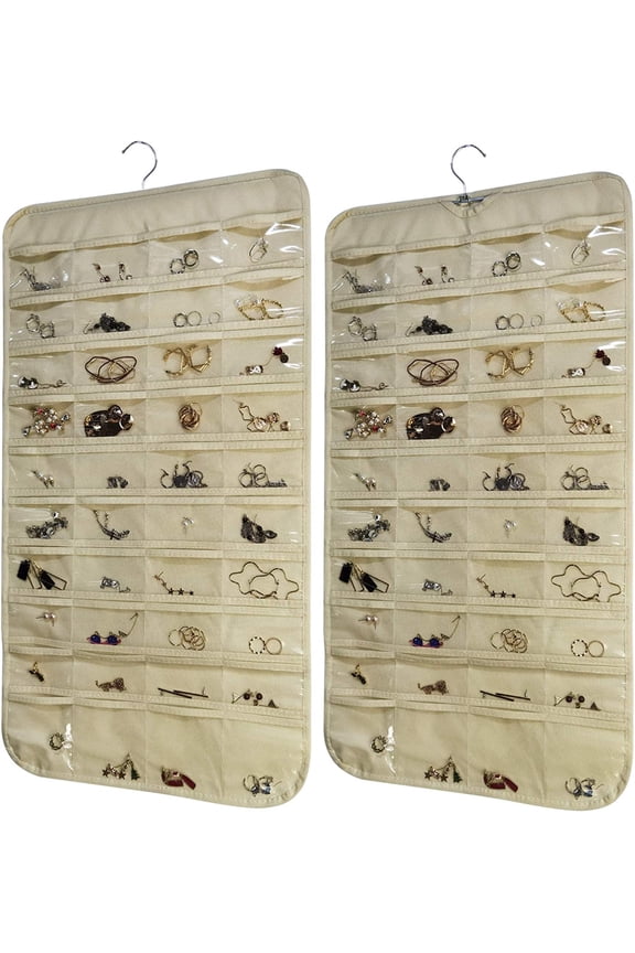 Hanging Jewelry Organizer, Double Sided 80-Pocket Jewelry Organizer Hanging, for Jewelry Earring Necklace Bracelet Ring Storage Travel Holder