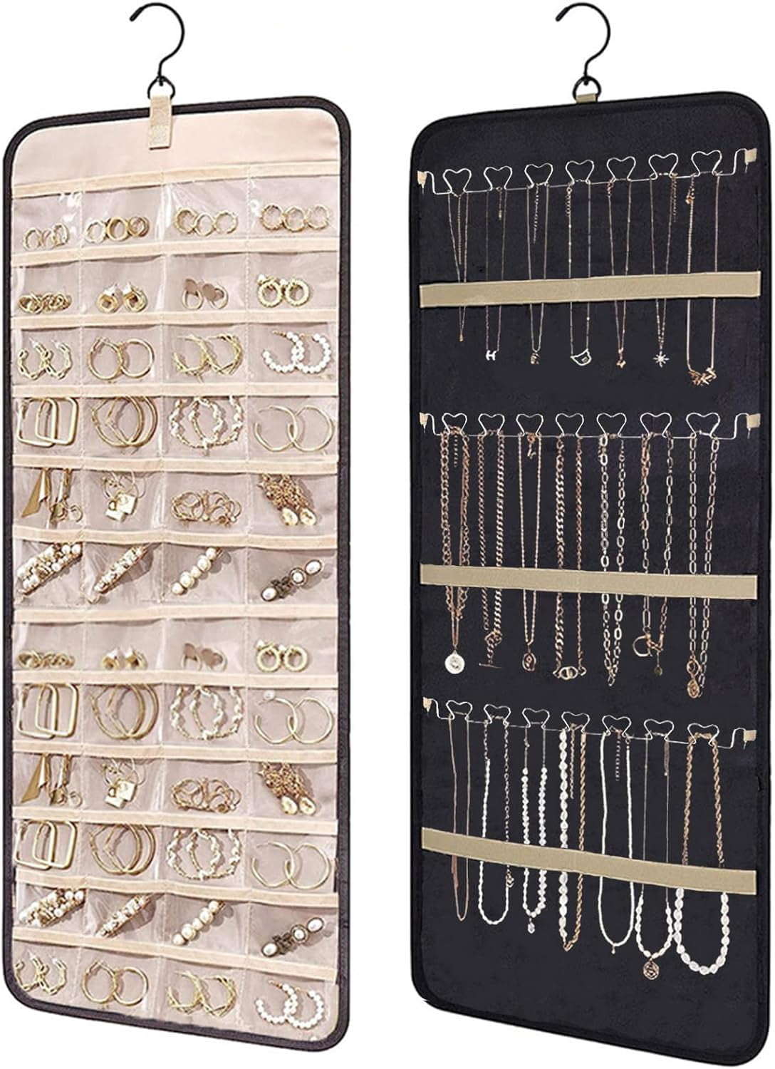 Hanging Jewelry Organizer- Dual-Sided Hanging Jewelry Organizers and Storage for Necklaces, Earrings Holder on Closet, Wall, Door, Christmas Gifts for Women,Black L
