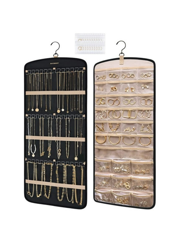 Hanging Jewelry Organizer Zippered Pockets