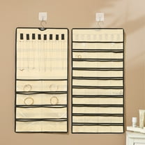 Hanging Jewelry Organizer Necklace Earrings Rings Hanger With 48 Jewelry Bags Travel Storage Roll With Pockets Hang Closet Wall Door