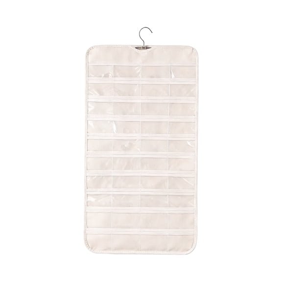 Hanging Jewelry Organizer Roll with Metal Hook – Double-Sided White Necklace & Earring Storage Rack for Wall or Door (80 Pockets)