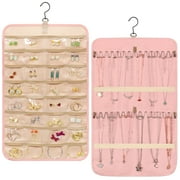 A AKRAF Hanging Jewelry Organizer with Metal Hooks Double-Sided Jewelry Holder, Necklace Holder with 32 Pockets, Jewelry Roll for Earrings, Necklaces, Rings on Closet, Wall, Door, 1 Piece