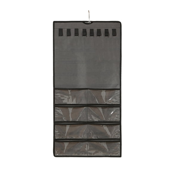 Hanging Jewelry Organizer Storage Roll with Metal Hooks, Double-Sided Multi Pockets Jewelry Holder for Earrings, Necklaces, Rings on Closet, Wall, Door
