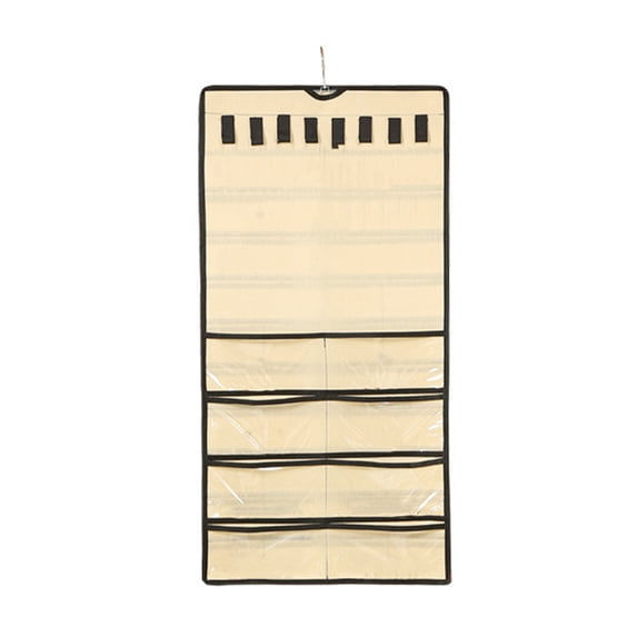 Hanging Jewelry Organizer Storage Roll with Metal Hooks, Double-Sided Multi Pockets Jewelry Holder for Earrings, Necklaces, Rings on Closet, Wall, Door
