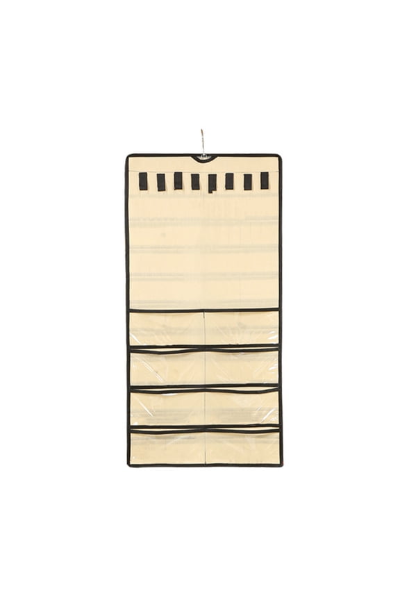 Hanging Jewelry Organizer Storage Roll with Metal Hooks, Double-Sided Multi Pockets Jewelry Holder for Earrings, Necklaces, Rings on Closet, Wall, Door