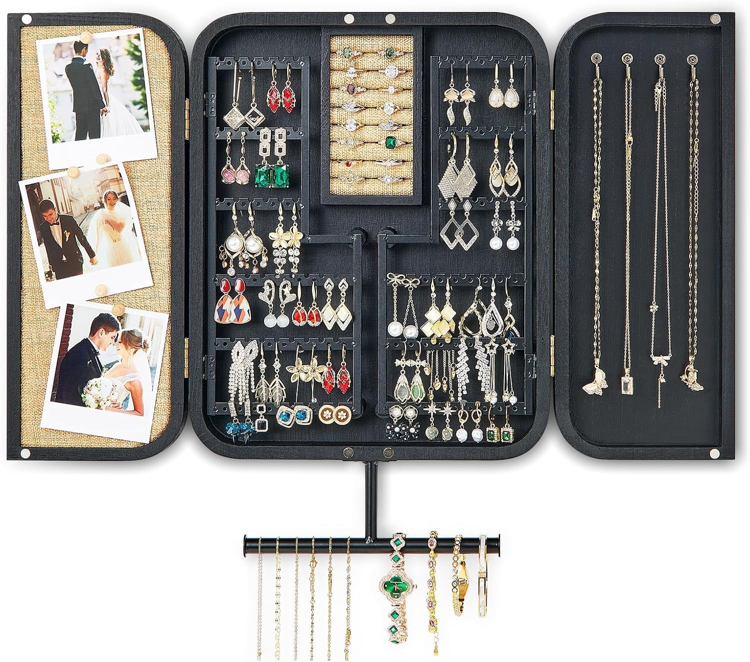 Hanging Jewelry Organizer, Wall Mounted Jewelry Organizer for Earring Holder Organizer, Jewelry Cabinet Holder Jewelry Storage Box for Earrings, Necklaces, Bracelets, Ring Holder
