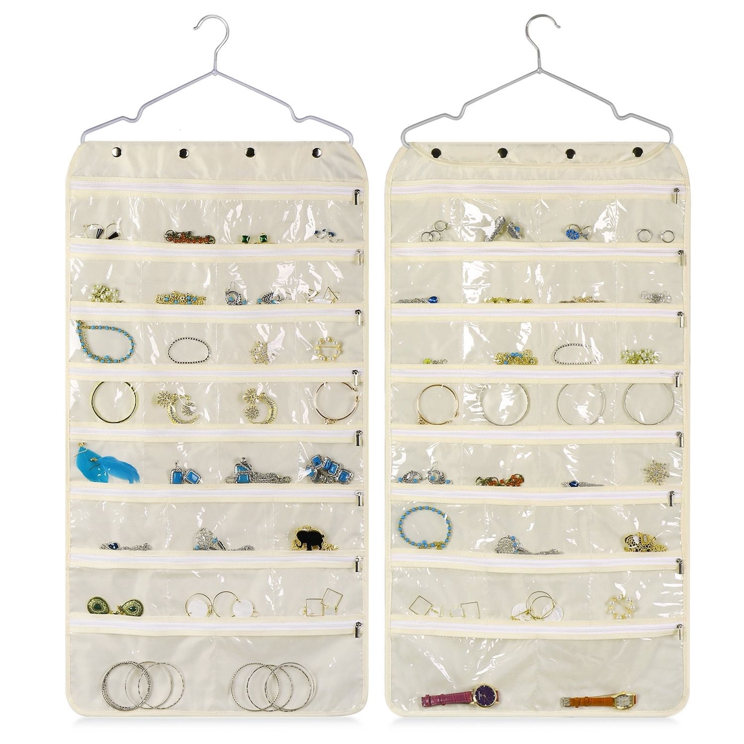 Hanging Jewelry Organizer with Zippered Pockets - (1 Pack) Beige Closet