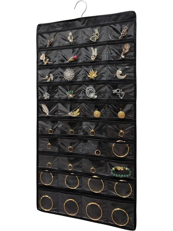 Hanging Jewelry Organizer for Closet Wall Door Double-Sided Jewelry Holder for Earrings, Necklaces, Rings 1 Pcs (Black)