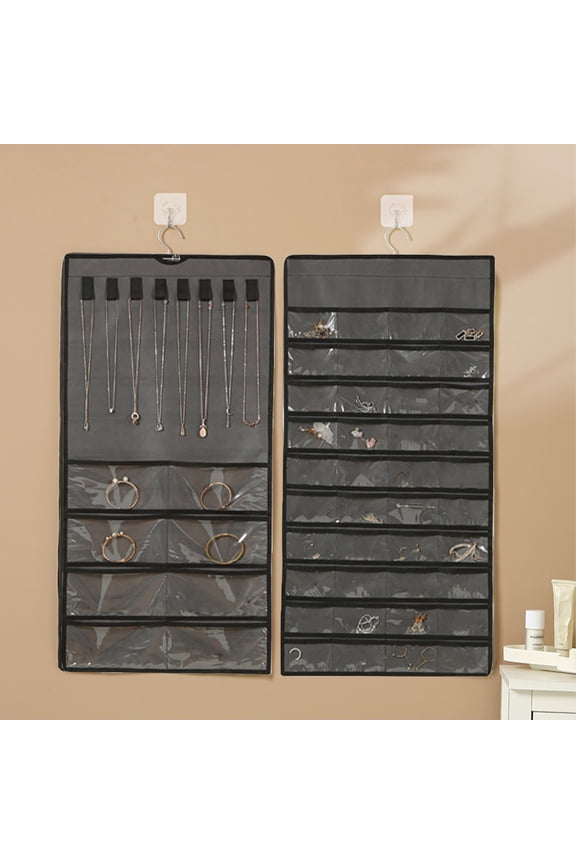 Hanging Jewelry Organizer with 48 Pockets, Travel Storage Roll for Necklaces, Earrings, Rings