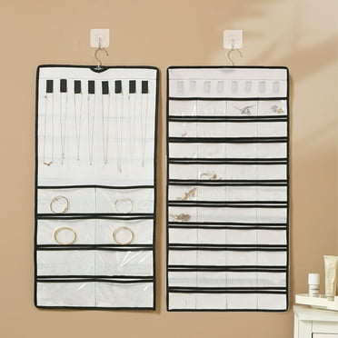 Hanging Jewelry Storage Box Transparent Window with Necklace Hook for Wall/Door/Closet Earring Bracelet Ring Storage