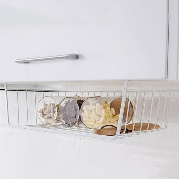 Hanging Kitchen Baskets Wire Storage Basket Adhesive Basket Over the Cabinet Door Organizer No Drilling, for Cabinet Pantry Organization and Kitchen, Bathroom, Storage,White