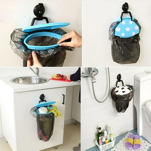 Hanging Kitchen Cabinet Trash Bag Holder Rack | Plastic Garbage Bin Stand for Storage Organization | Fits Cabinet Doors Under 2cm Thick | 25cm Wide | Random Color | 1 Pack