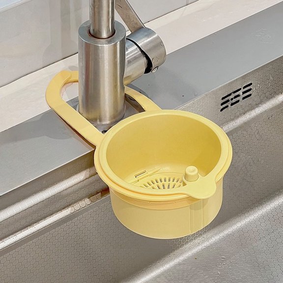Hanging Kitchen Drain Strainer Basket,Filter Colander,with Hanger Multi Function Drainer for Washing & Waste Separation,Yellow