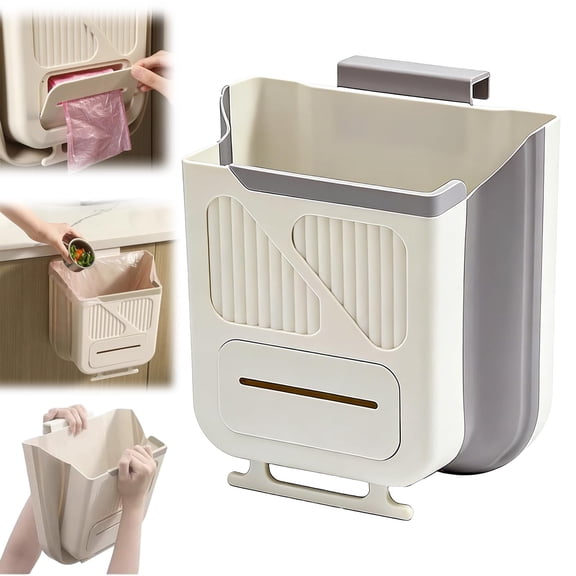 Hanging Kitchen Trash Can Collapsable Transparent, Foldable Waste Bin for Door Space Saver