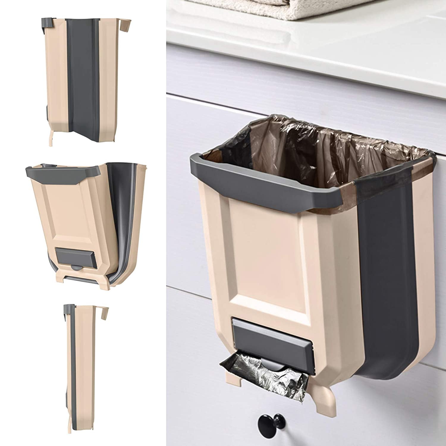 Hanging Kitchen Trash Can with Garbage Bag Storage, Foldable Large ...