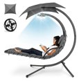 Hanging LEDLit Curved Chaise Lounge Chair Swing for Backyard, Patio