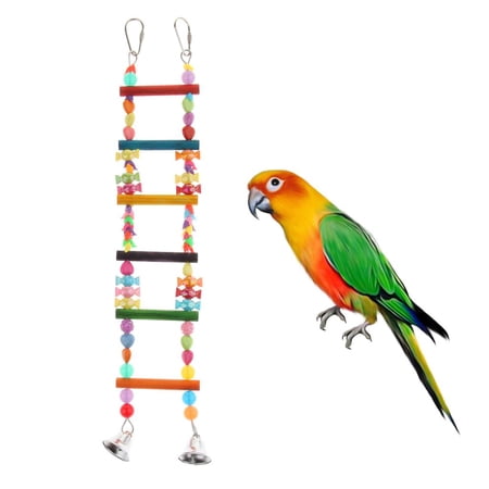 Hanging Ladder Wooden Swing Stairs Bell Exercise Cage Toy For Bird Cockatiel