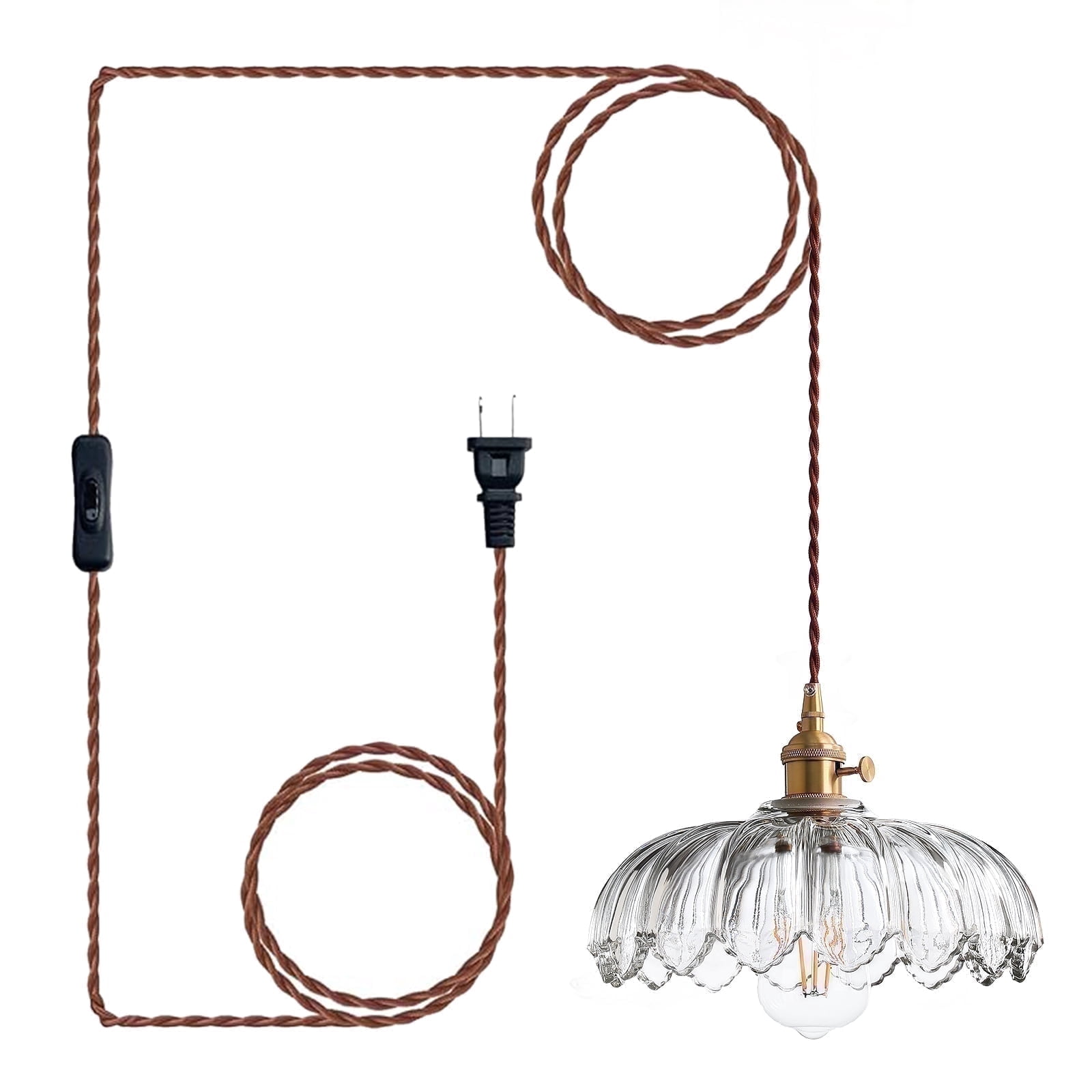 KAUDGHY Hanging Lamp Plug in Glass Pendant Light: Vintage Hanging Lamps ...