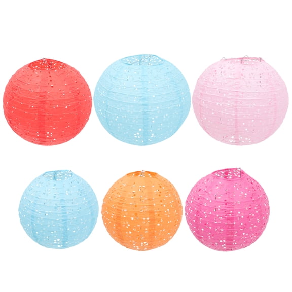 Hanging Lantern Decor Round Paper Children's Portable Lanterns Falling into The Water Party Decorations Iron 6 Pcs