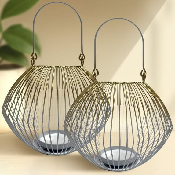 Hanging Lantern - Decorative Metal Candle Holder for Home Decor Patio Garden Dining Living Room Bedroom Office Farmhouse Pathway Entryway Events Wedding Decorations - Set of 2