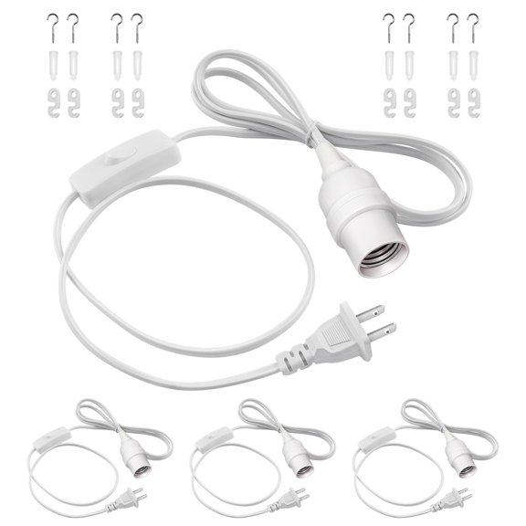 Hanging Lantern Extension Cord Cable E26 Pendant Light Socket On Off Inline Control Lamp Close To Polarized Plug 6.6 Feet (2m) White 4-pack