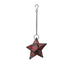 Hanging Lantern Verdsylv European Embossed Glass Star Hanging Lantern, Iron Art Flameless Led Tealight Candle Holder for Outdoor Garden, Patio, Aromatherapy Home Decor, Outdoor Candle Holder, D