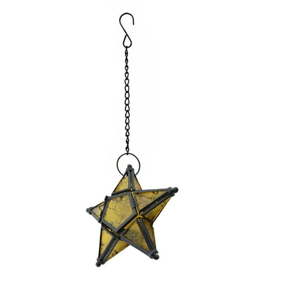 Hanging Lantern Verdsylv European Embossed Glass Star Hanging Lantern, Iron Art Flameless Led Tealight Candle Holder for Outdoor Garden, Patio, Aromatherapy Home Decor, Outdoor Candle Holder, A