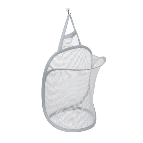 Hanging Laundry Basket with Hook, Breathable Mesh Hamper for Clothes Towels, Foldable Storage for Bathroom Gray 16"