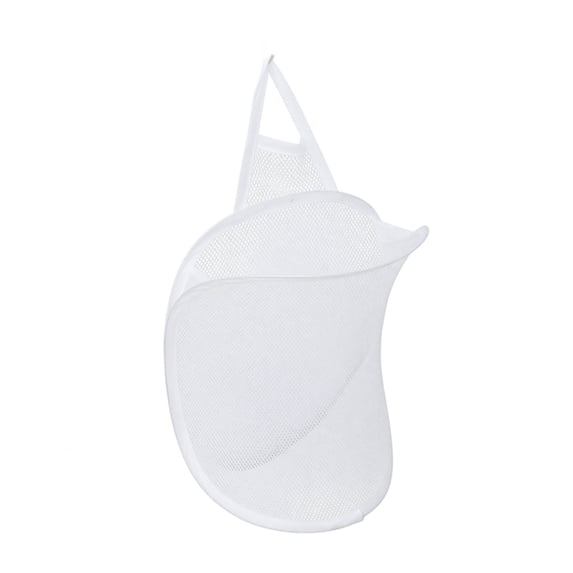 Hanging Laundry Basket with Hook, Breathable Mesh Hamper for Clothes Towels, Foldable Storage for Bathroom White 16"